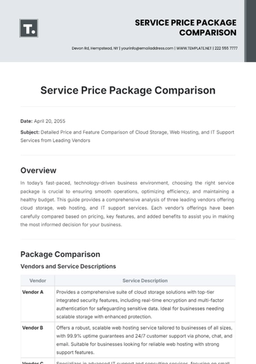 Free Service Price Package Comparison Template to Edit Online