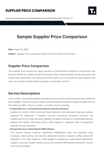 Free Sample Supplier Price Comparison Template to Edit Online
