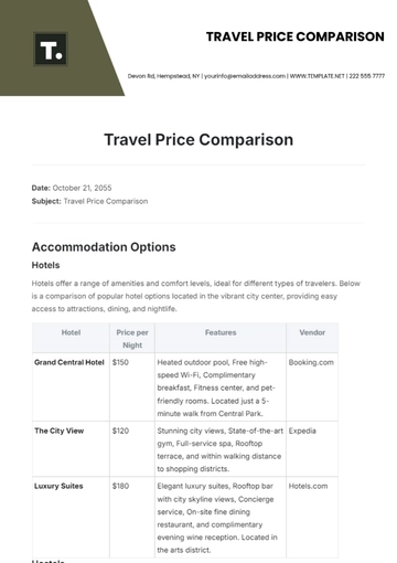 Free Travel Price Comparison Template to Edit Online Free Travel Price Comparison Template to Edit Online