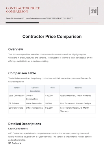 Free Contractor Price Comparison Template to Edit Online Free Contractor Price Comparison Template to Edit Online