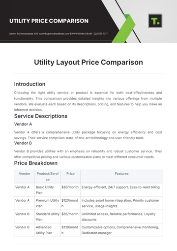 Free Utility Layout Price Comparison Template to Edit Online