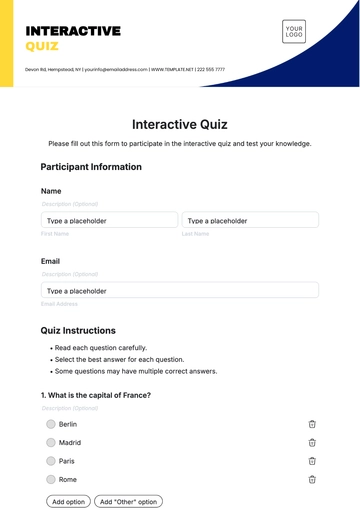 Free Interactive Quiz Template to Edit Online