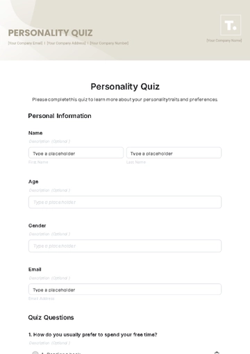 Free Personality Quiz Template to Edit Online