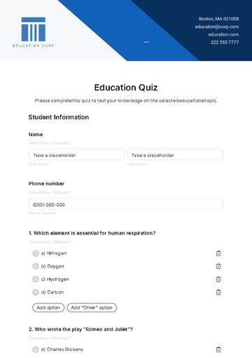 Free Education Quiz Template to Edit Online