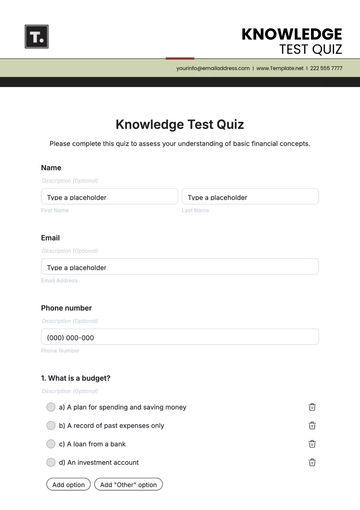 Free Knowledge Test Quiz Template to Edit Online