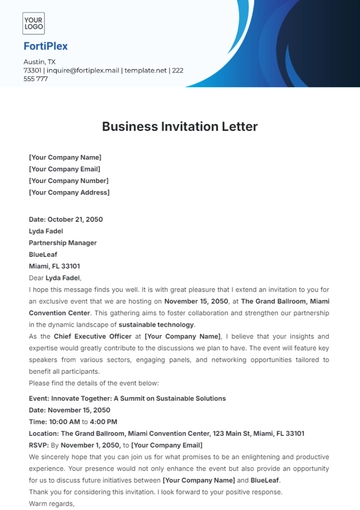 Free Business Invitation Letter Template to Edit Online