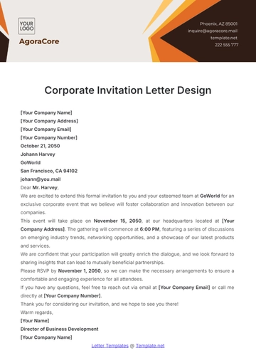 Free Corporate Invitation Letter Design Template to Edit Online