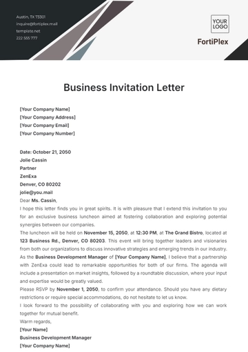Free Professional Business Invitation Letter Template to Edit Online