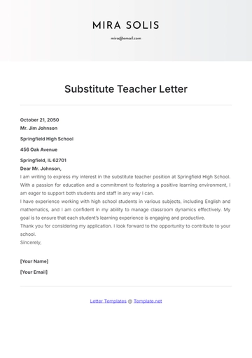 Free Substitute Teacher Letter Template to Edit Online
