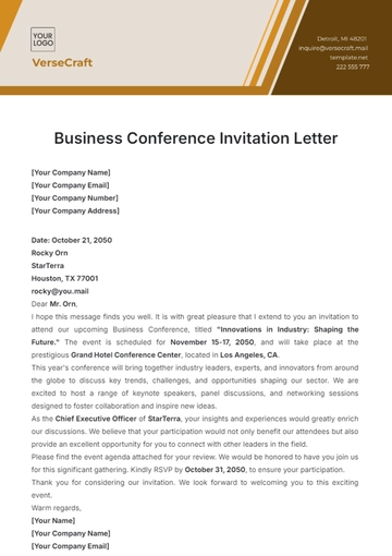 Free Business Conference Invitation Letter Template to Edit Online