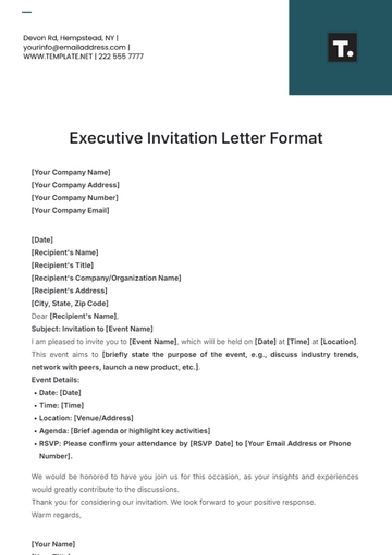 Free Executive Invitation Letter Format Template to Edit Online
