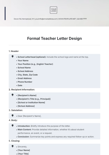 Free Formal Teacher Letter Design Template to Edit Online