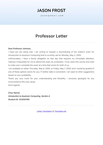 Free Professor Letter Template to Edit Online