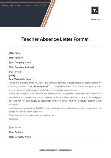 Free Teacher Absence Letter Format Template to Edit Online