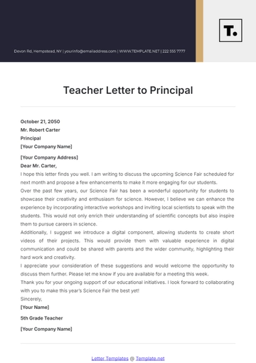 Free Teacher Letter To Principal Template to Edit Online