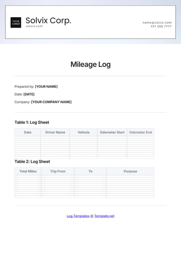 Free Mileage Log Template to Edit Online