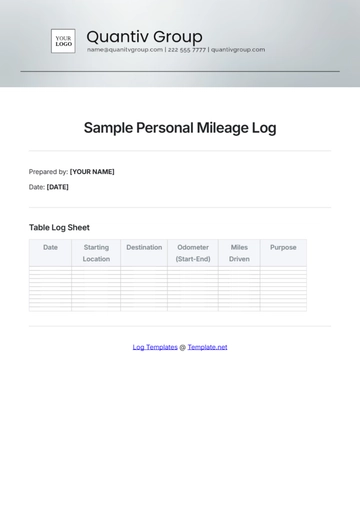 Free Sample Personal Mileage Log Template to Edit Online