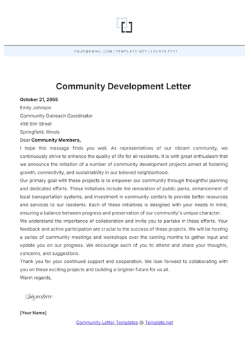 Free Community Development Letter Template to Edit Online