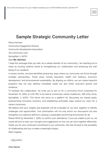 Free Sample Strategic Community Letter Template to Edit Online