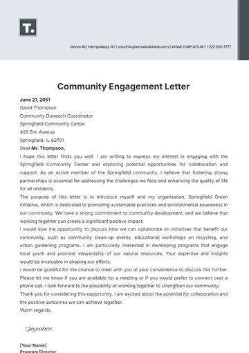 Free Community Engagement Letter Template to Edit Online