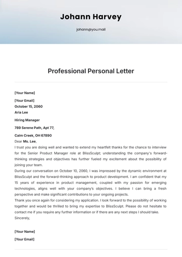 Free Professional Personal Letter Template to Edit Online