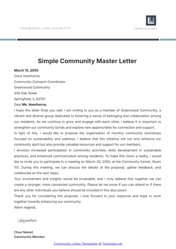 Free Simple Community Master Letter Template to Edit Online