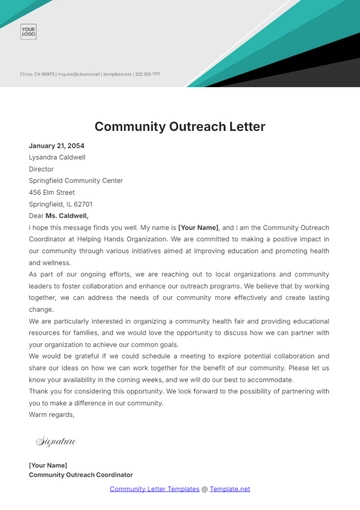 Free Community Outreach Letter Template to Edit Online