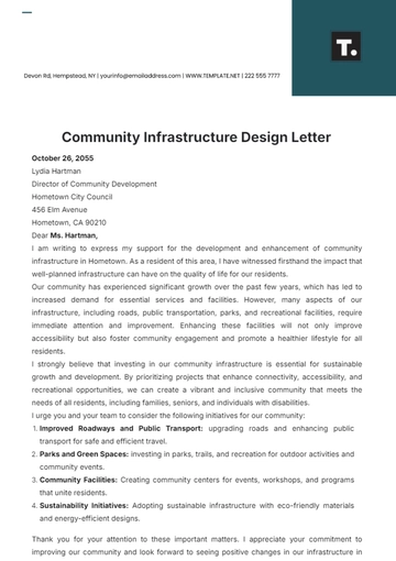 Free Community Infrastructure Design Letter Template to Edit Online