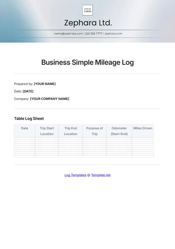 Free Business Simple Mileage Log Template to Edit Online