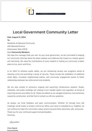 Free Local Government Community Letter Template to Edit Online