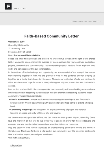 Free Faith-Based Community Letter Template to Edit Online