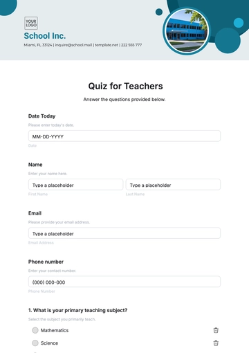 Free Quiz for Teachers Template to Edit Online