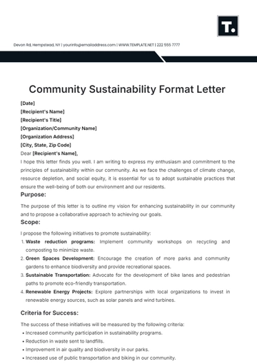 Free Community Sustainability Format Letter Template to Edit Online