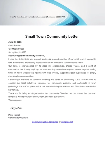 Free Small Town Community Letter Template to Edit Online