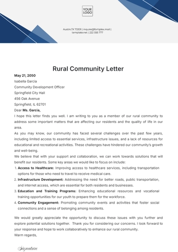 Free Rural Community Letter Template to Edit Online