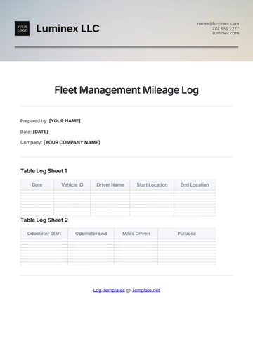 Free Fleet Management Mileage Log Template to Edit Online