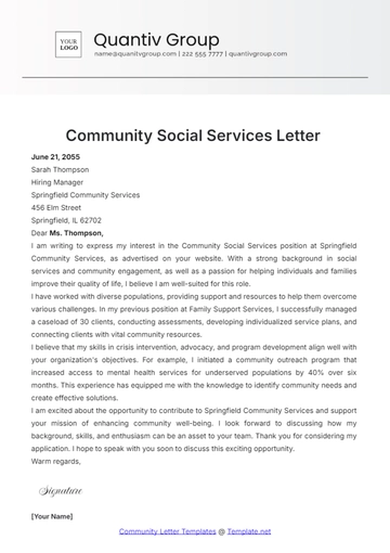 Free Community Social Services Letter Template to Edit Online