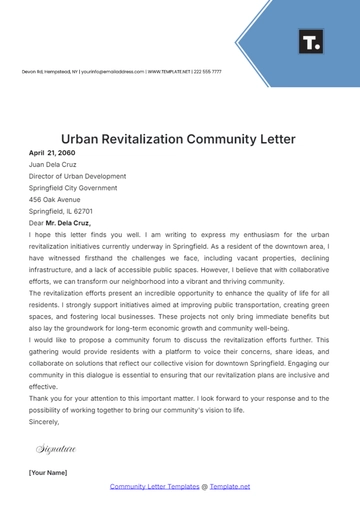Free Urban Revitalization Community Letter Template to Edit Online