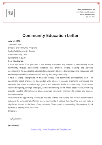 Free Community Education Letter Template to Edit Online