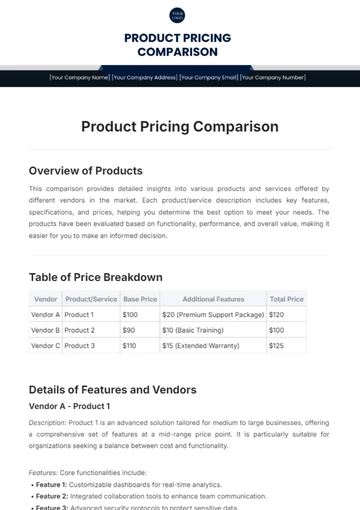 Free Product Pricing Comparison Template to Edit Online