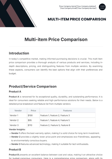 Free Multi-item Price Comparison Template to Edit Online
