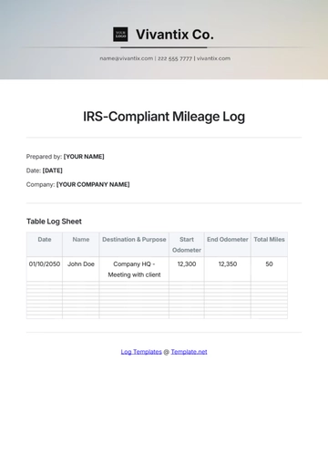 Free IRS-Compliant Mileage Log Template to Edit Online