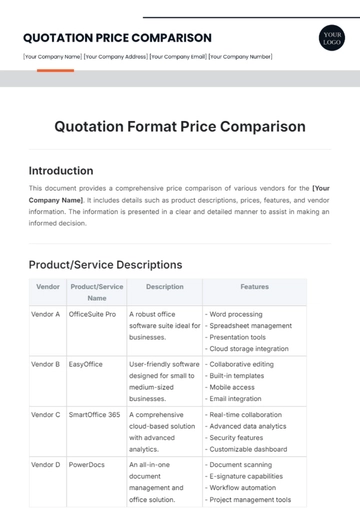 Free Quotation Format Price Comparison Template to Edit Online
