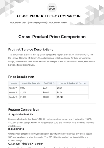 Free Cross-Product Price Comparison Template to Edit Online Free Cross-Product Price Comparison Template to Edit Online