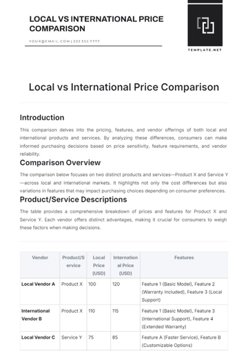 Free Local vs International Price Comparison Template to Edit Online