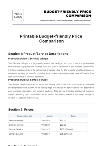 Free Printable Budget-friendly Price Comparison Template to Edit Online Free Printable Budget-friendly Price Comparison Template to Edit Online