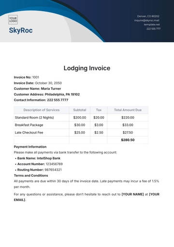 Free Lodging Invoice Template to Edit Online