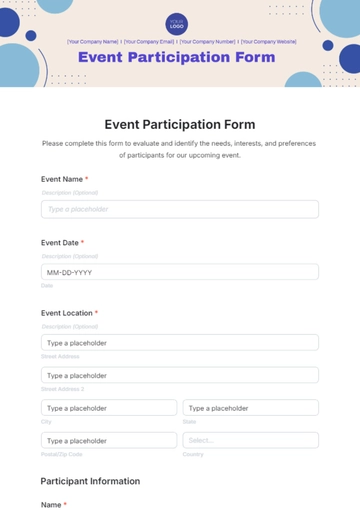 Free Event Participation Form Template to Edit Online