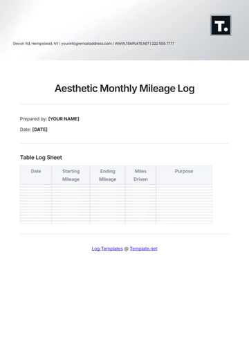 Free Aesthetic Monthly Mileage Log Template to Edit Online