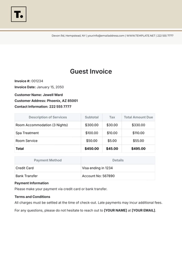 Free Guest Invoice Template to Edit Online